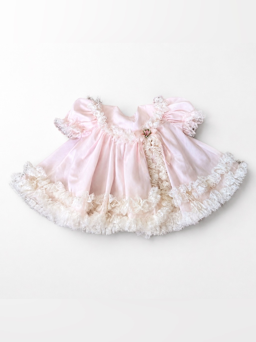 Vintage 80s Bryan Baby Girl Pink Lace Ruffle Full Circle Dress Cottagecore